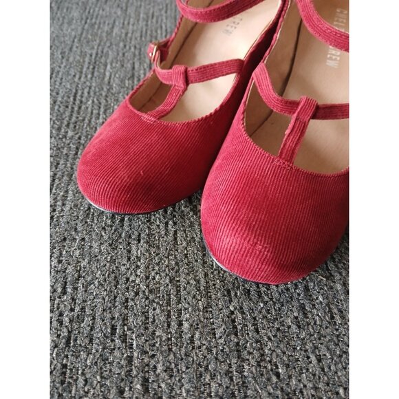 CHELSEA CREW Womens 7 T-strap Pumps Red Corduroy Mary Jane Pin Up Heels Retro - Picture 3 of 6